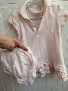 Ralph Lauren Light Pink Polo Baby Dress with Embroidered Logo
